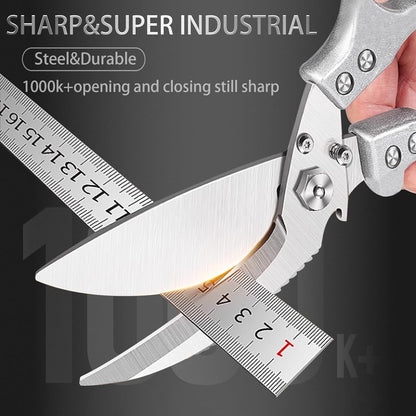 Professional Heavy Duty Kitchen Shears for Food – All in one Stainless Steel Chicken Shears Cut Bones, Meat, Fish Scales, Bottle Opener, Dishwasher Safe, Gift for Christmas Thanksgiving，Silver