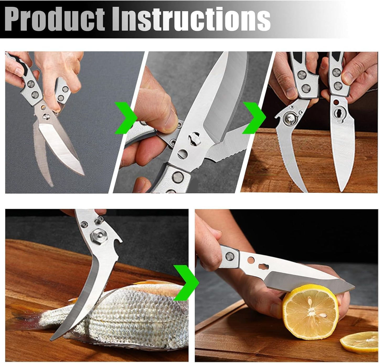 Professional Heavy Duty Kitchen Shears for Food – All in one Stainless Steel Chicken Shears Cut Bones, Meat, Fish Scales, Bottle Opener, Dishwasher Safe, Gift for Christmas Thanksgiving，Silver