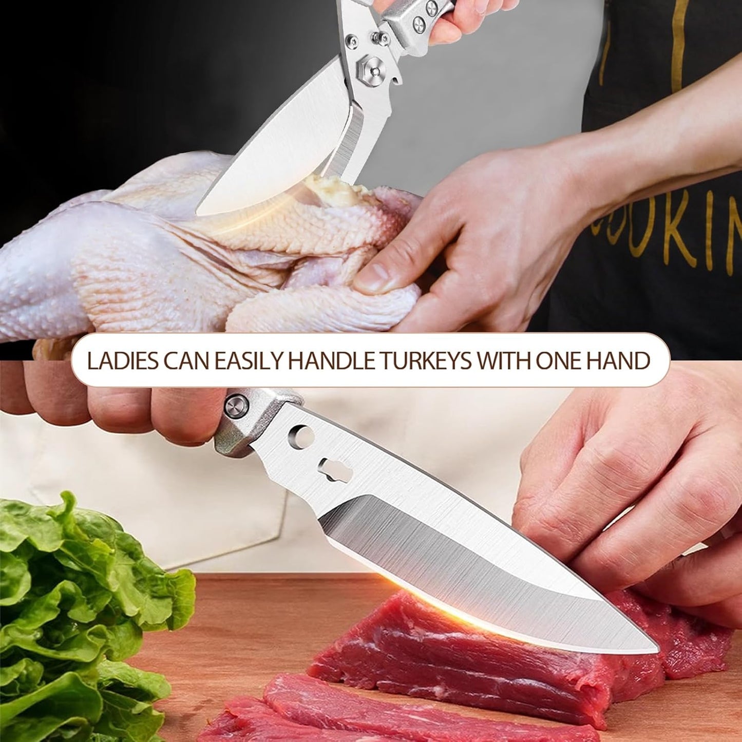 Professional Heavy Duty Kitchen Shears for Food – All in one Stainless Steel Chicken Shears Cut Bones, Meat, Fish Scales, Bottle Opener, Dishwasher Safe, Gift for Christmas Thanksgiving，Silver