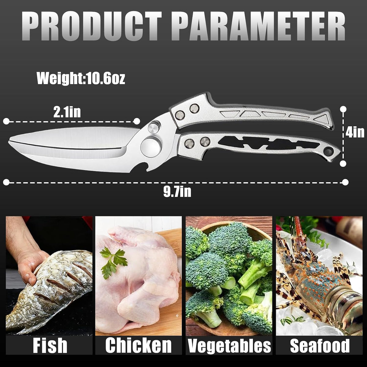 Professional Heavy Duty Kitchen Shears for Food – All in one Stainless Steel Chicken Shears Cut Bones, Meat, Fish Scales, Bottle Opener, Dishwasher Safe, Gift for Christmas Thanksgiving，Silver