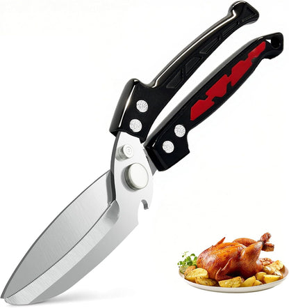 Professional Heavy Duty Kitchen Shears for Food – All in one Stainless Steel Chicken Shears Cut Bones, Meat, Fish Scales, Bottle Opener, Dishwasher Safe, Gift for Christmas Thanksgiving，Silver