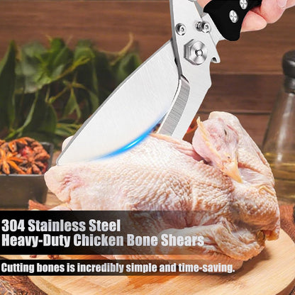 Professional Heavy Duty Kitchen Shears for Food – All in one Stainless Steel Chicken Shears Cut Bones, Meat, Fish Scales, Bottle Opener, Dishwasher Safe, Gift for Christmas Thanksgiving，Silver