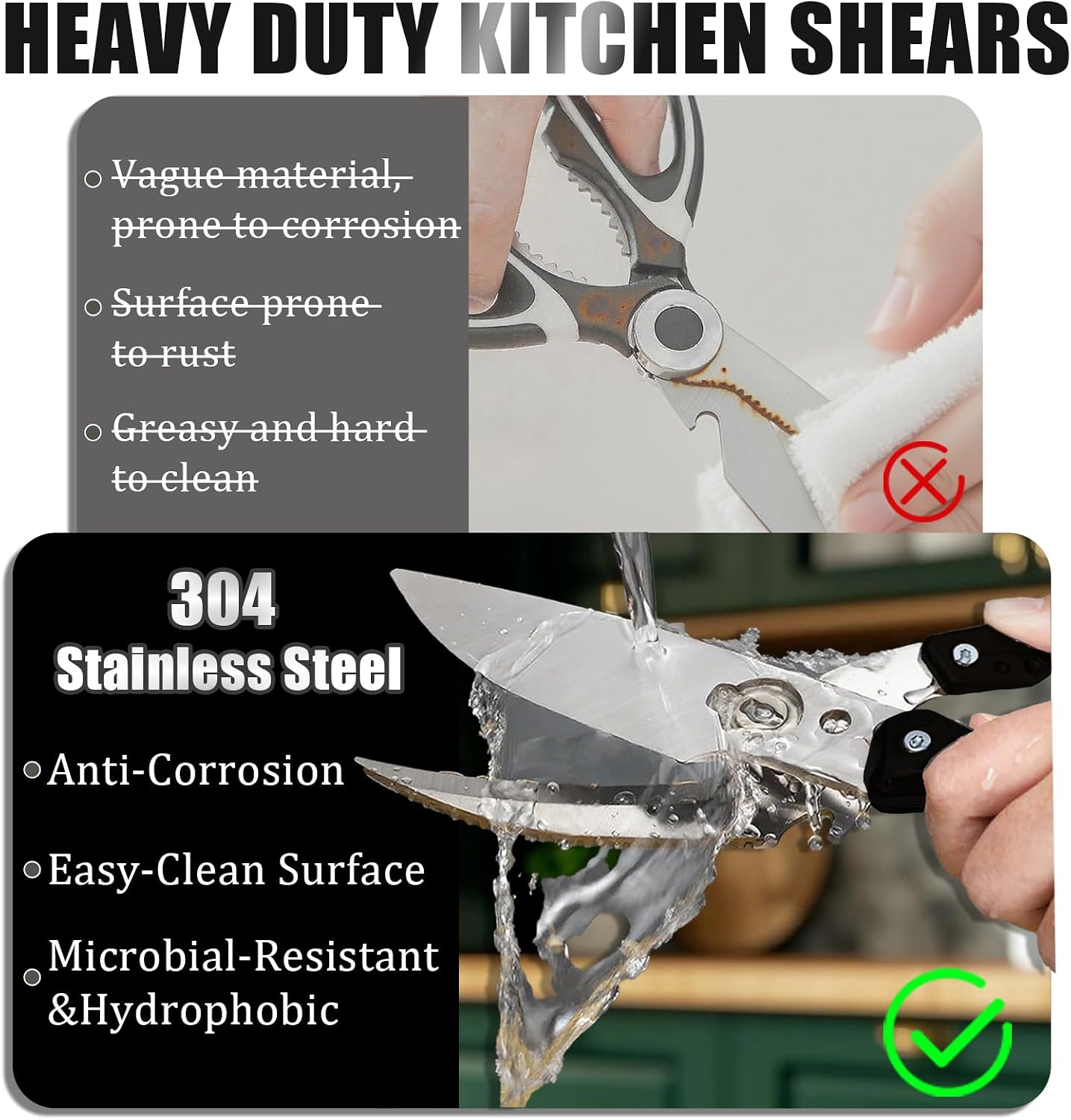 Professional Heavy Duty Kitchen Shears for Food – All in one Stainless Steel Chicken Shears Cut Bones, Meat, Fish Scales, Bottle Opener, Dishwasher Safe, Gift for Christmas Thanksgiving，Silver