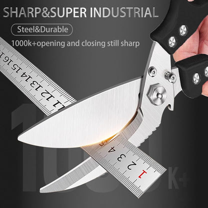 Professional Heavy Duty Kitchen Shears for Food – All in one Stainless Steel Chicken Shears Cut Bones, Meat, Fish Scales, Bottle Opener, Dishwasher Safe, Gift for Christmas Thanksgiving，Silver