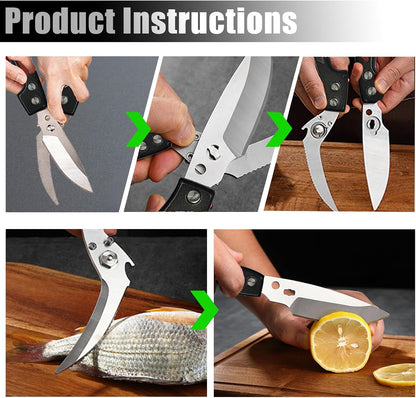 Professional Heavy Duty Kitchen Shears for Food – All in one Stainless Steel Chicken Shears Cut Bones, Meat, Fish Scales, Bottle Opener, Dishwasher Safe, Gift for Christmas Thanksgiving，Silver
