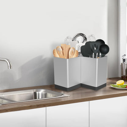 Extra Large Kitchen Utensil Holder Countertop for Corner Counter | Against Wall,Hold 40 tool,Easy to Clean,Spacesaving,Sturdy Farmhouse Cooking Utensil Organizer Caddy,Metal,Silvery