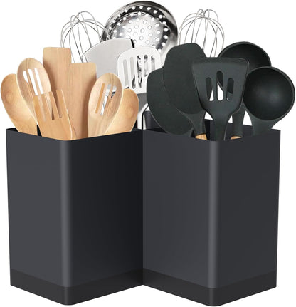 Extra Large Kitchen Utensil Holder Countertop for Corner Counter | Against Wall,Hold 40 tool,Easy to Clean,Spacesaving,Sturdy Farmhouse Cooking Utensil Organizer Caddy,Metal,Silvery