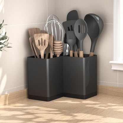 Extra Large Kitchen Utensil Holder Countertop for Corner Counter | Against Wall,Hold 40 tool,Easy to Clean,Spacesaving,Sturdy Farmhouse Cooking Utensil Organizer Caddy,Metal,Silvery