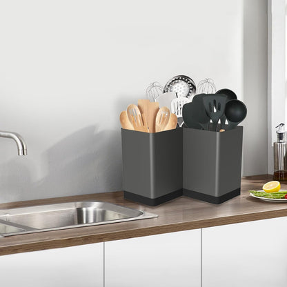 Extra Large Kitchen Utensil Holder Countertop for Corner Counter | Against Wall,Hold 40 tool,Easy to Clean,Spacesaving,Sturdy Farmhouse Cooking Utensil Organizer Caddy,Metal,Silvery