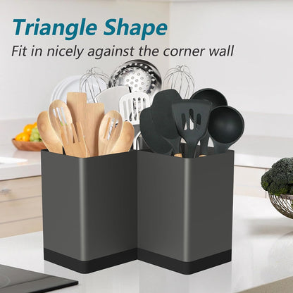 Extra Large Kitchen Utensil Holder Countertop for Corner Counter | Against Wall,Hold 40 tool,Easy to Clean,Spacesaving,Sturdy Farmhouse Cooking Utensil Organizer Caddy,Metal,Silvery