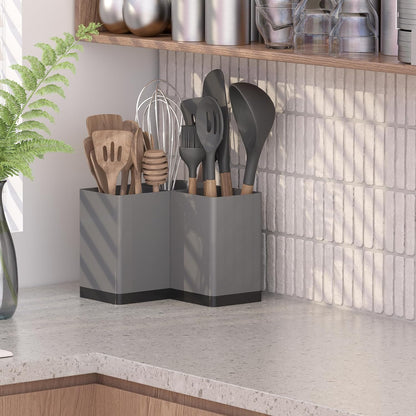 Extra Large Kitchen Utensil Holder Countertop for Corner Counter | Against Wall,Hold 40 tool,Easy to Clean,Spacesaving,Sturdy Farmhouse Cooking Utensil Organizer Caddy,Metal,Silvery