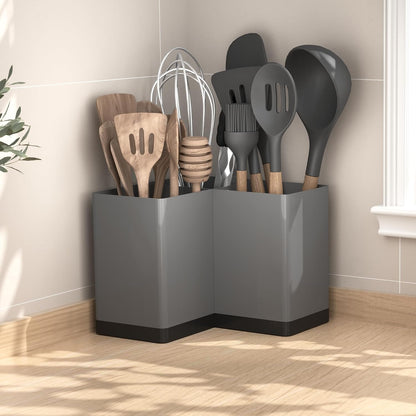 Extra Large Kitchen Utensil Holder Countertop for Corner Counter | Against Wall,Hold 40 tool,Easy to Clean,Spacesaving,Sturdy Farmhouse Cooking Utensil Organizer Caddy,Metal,Silvery