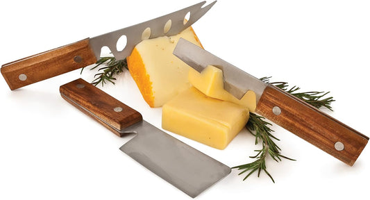 Rustic Cheese Knife Set - Stainless Steel Knife Set - Charcuterie Tools Cheese Board Accessories - Stainless Steel and Wood, Set of 3