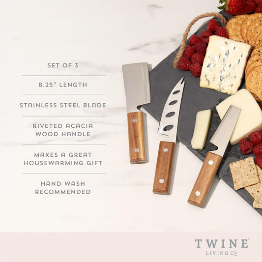 Rustic Cheese Knife Set - Stainless Steel Knife Set - Charcuterie Tools Cheese Board Accessories - Stainless Steel and Wood, Set of 3