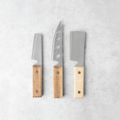 Rustic Cheese Knife Set - Stainless Steel Knife Set - Charcuterie Tools Cheese Board Accessories - Stainless Steel and Wood, Set of 3
