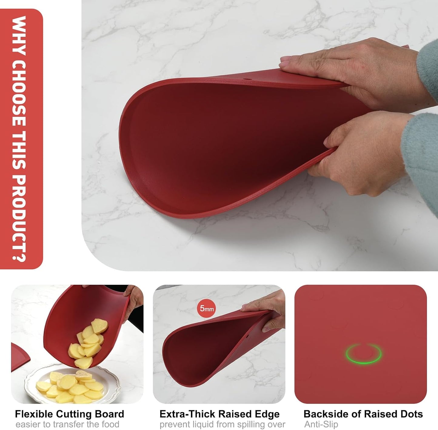 Flexible TPU Cutting Board, Cutting Mats for Kitchen, Scratch-Resistant