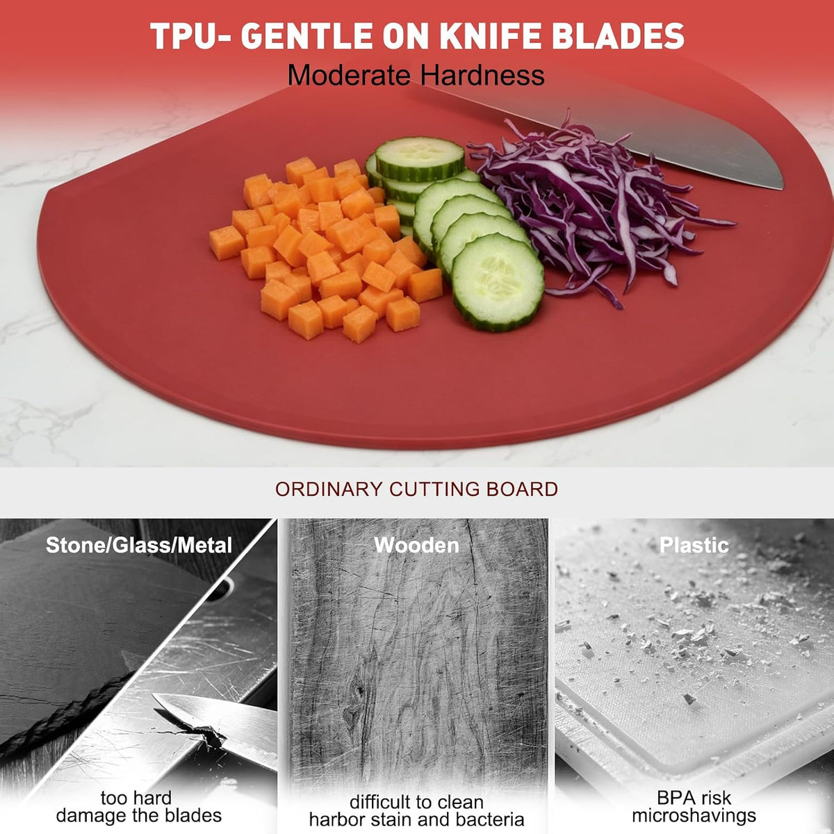 Flexible TPU Cutting Board, Cutting Mats for Kitchen, Scratch-Resistant