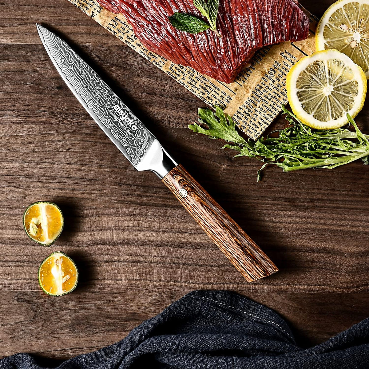 Aisyoko 5-Inch Paring Knife - Japanese VG-10 Super Steel 67-Layer Damascus Blade - Fruit Utility Knife for Carving & Peeling - Luxury Gift Box with Color Wooden Handle - Includes Scabbard