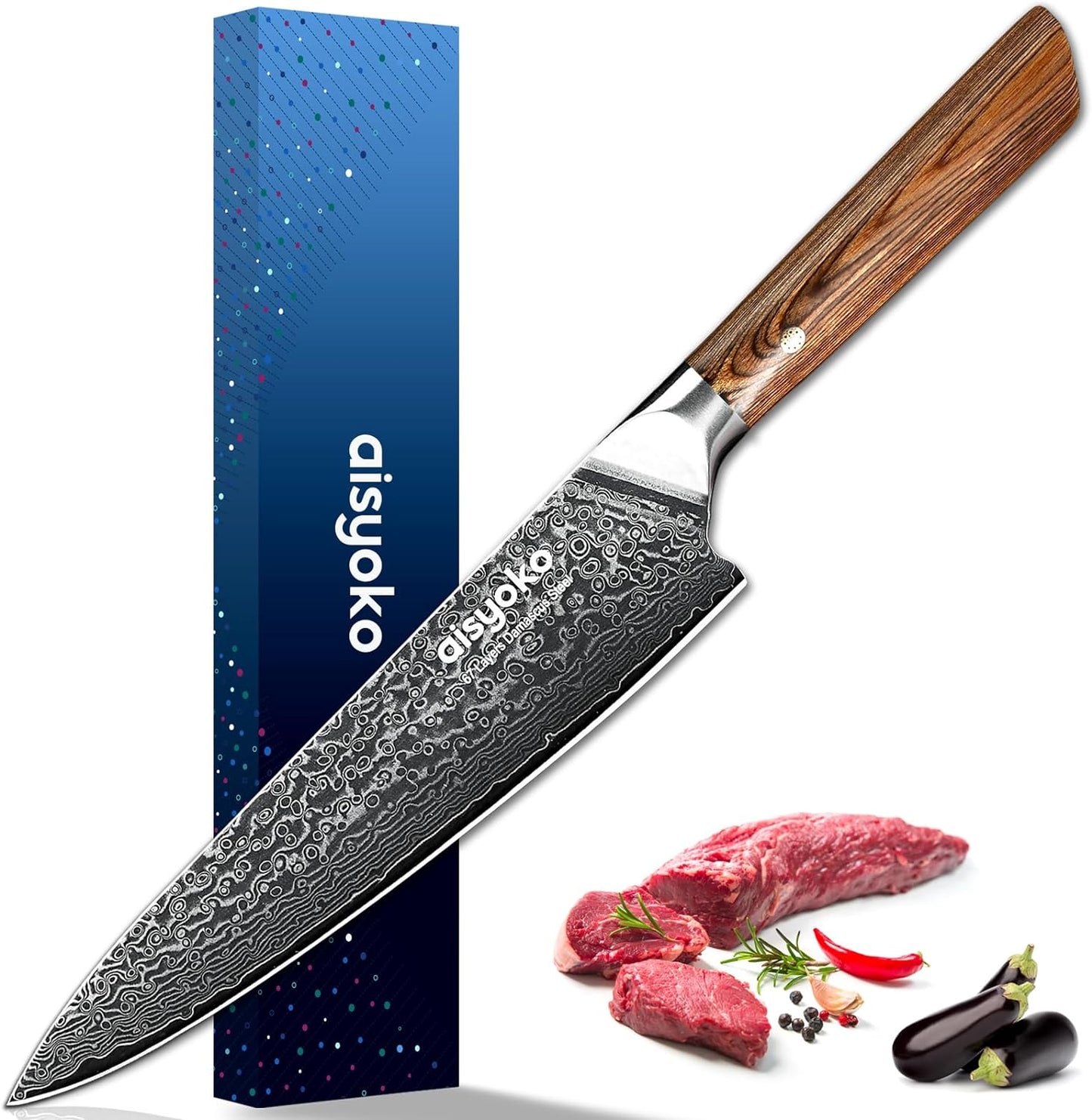 Aisyoko 5-Inch Paring Knife - Japanese VG-10 Super Steel 67-Layer Damascus Blade - Fruit Utility Knife for Carving & Peeling - Luxury Gift Box with Color Wooden Handle - Includes Scabbard