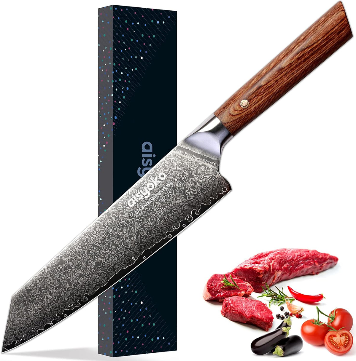 Aisyoko 5-Inch Paring Knife - Japanese VG-10 Super Steel 67-Layer Damascus Blade - Fruit Utility Knife for Carving & Peeling - Luxury Gift Box with Color Wooden Handle - Includes Scabbard