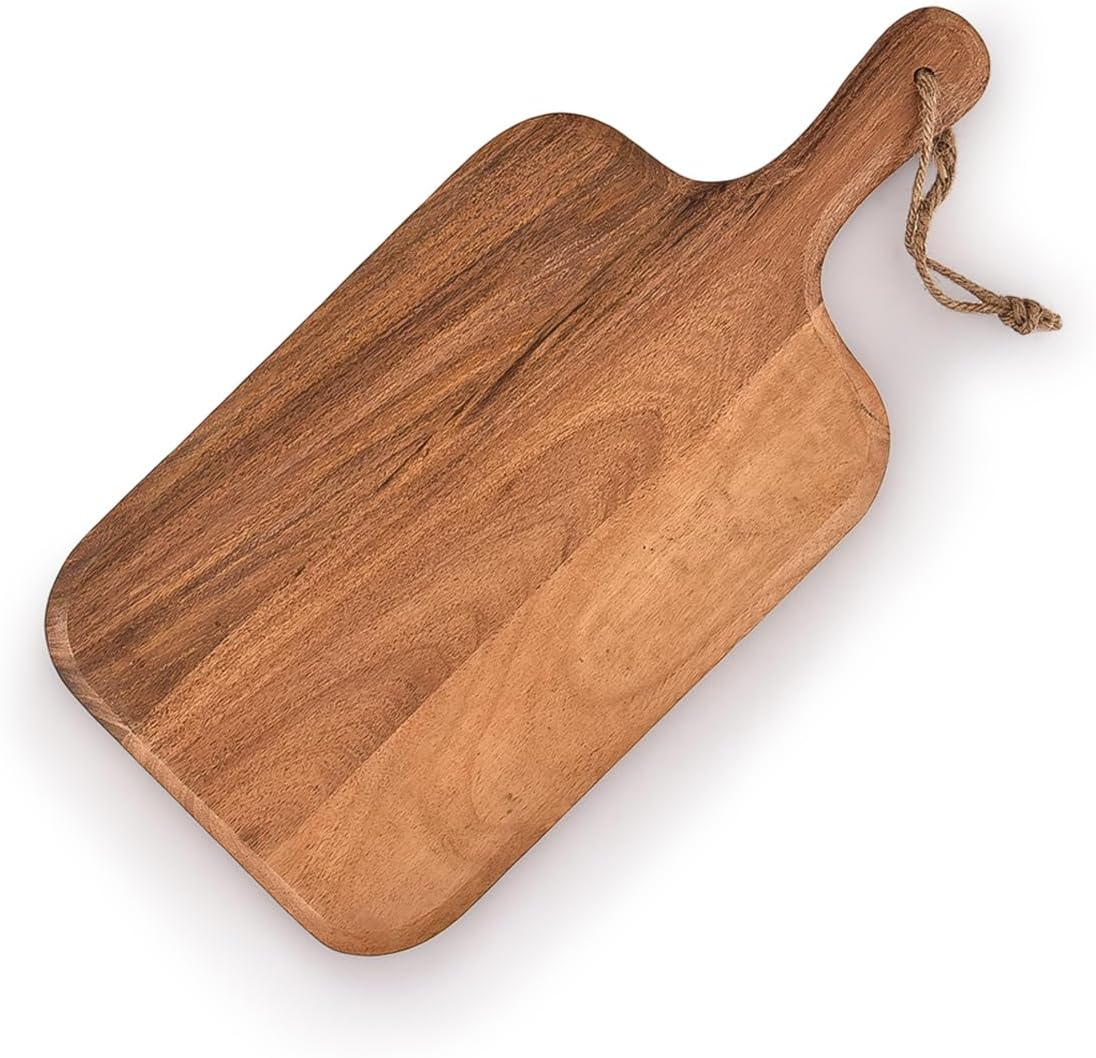 Acacia Wood Cutting Board, for Meat, Cheese, Bread, Vegetables & Fruits, with Grip Handle (15" x 7")