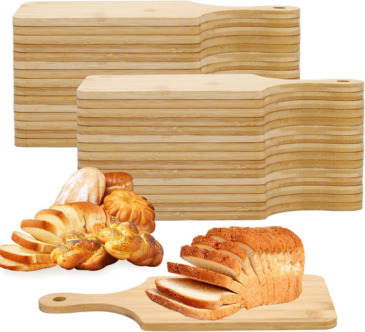 30 Pcs Wood Cutting Board Bulk with Handle 11" x 5" Mini Cutting Boards Bulk Mini Charcuterie Boards Bulk Laser Engraving Serving Tray Bulk for DIY Wedding Housewarming Gift Cooking Decor (Bamboo)