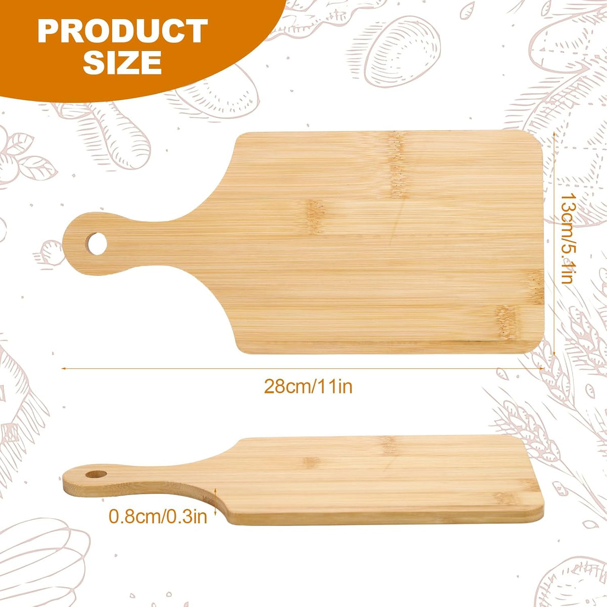 30 Pcs Wood Cutting Board Bulk with Handle 11" x 5" Mini Cutting Boards Bulk Mini Charcuterie Boards Bulk Laser Engraving Serving Tray Bulk for DIY Wedding Housewarming Gift Cooking Decor (Bamboo)