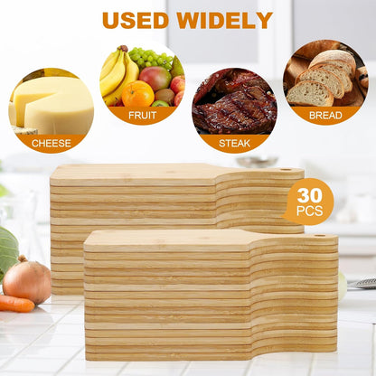 30 Pcs Wood Cutting Board Bulk with Handle 11" x 5" Mini Cutting Boards Bulk Mini Charcuterie Boards Bulk Laser Engraving Serving Tray Bulk for DIY Wedding Housewarming Gift Cooking Decor (Bamboo)
