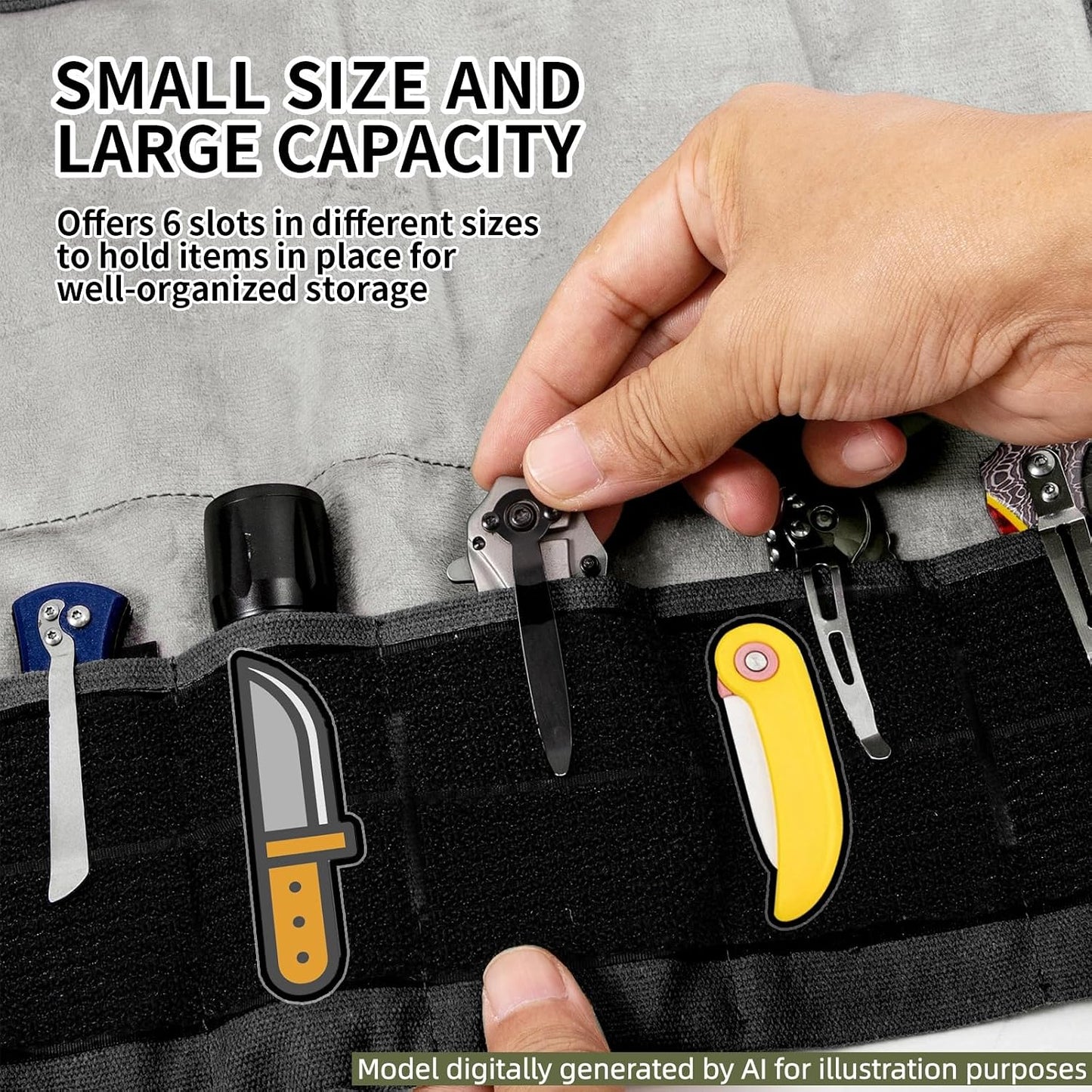 Pocket Knife Roll, Pocket Knife Storage with 6 Slots for Olight Small Tool Roll, Mini EDC Pouch, Tactical Multifunctional Storage Bag