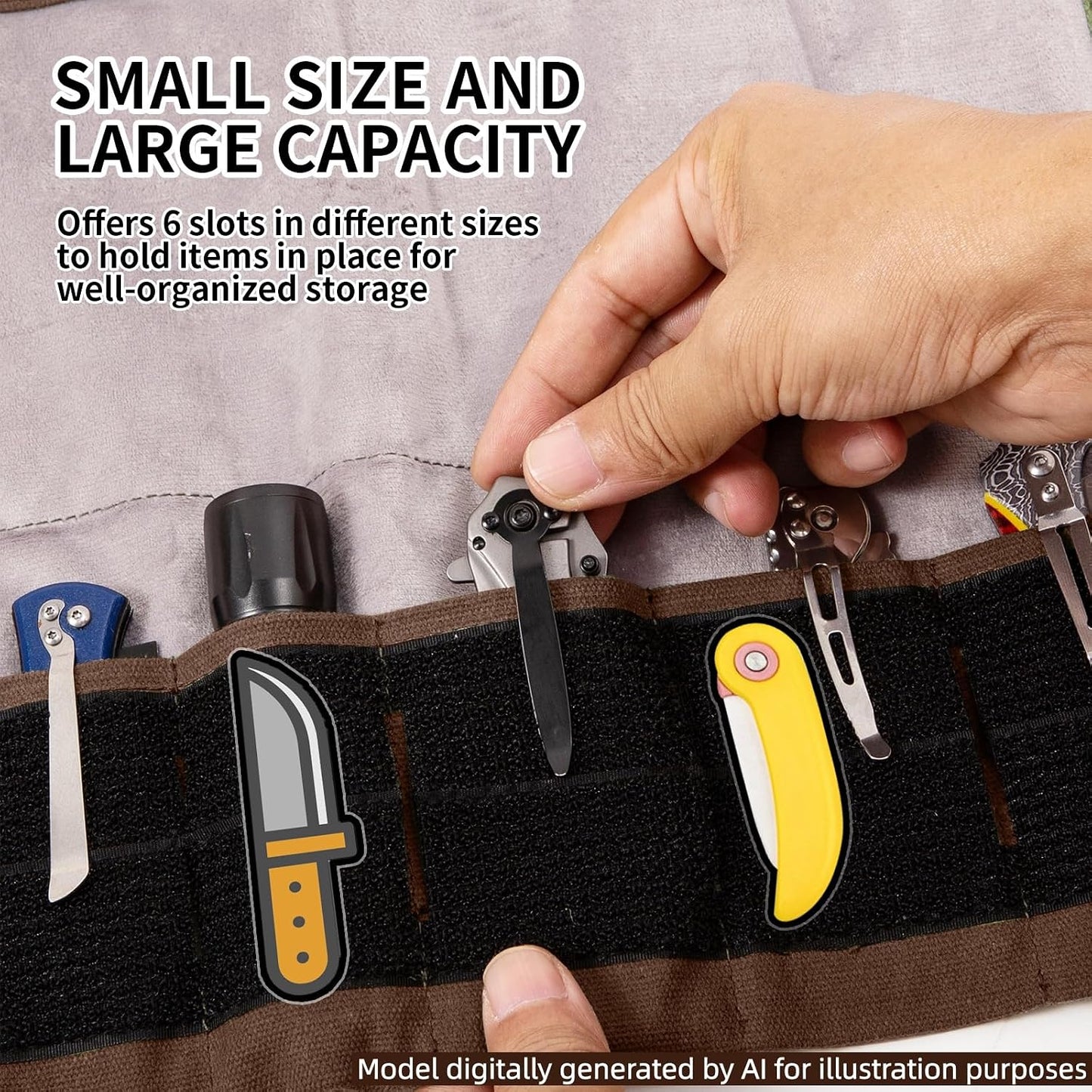 Pocket Knife Roll, Pocket Knife Storage with 6 Slots for Olight Small Tool Roll, Mini EDC Pouch, Tactical Multifunctional Storage Bag