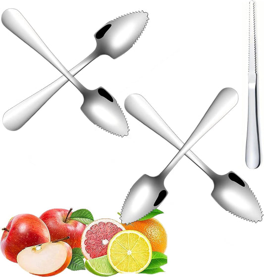 Grapefruit Spoons 5 Pieces Set, 4 Stainless Steel Grapefruit Spoon and 1 Grapefruit Knife with Serrated Edge, Grapefruit Utensil Tool for Kiwi, Dessert, Apple, Citrus