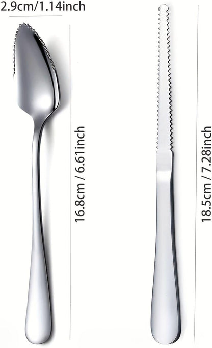 Grapefruit Spoons 5 Pieces Set, 4 Stainless Steel Grapefruit Spoon and 1 Grapefruit Knife with Serrated Edge, Grapefruit Utensil Tool for Kiwi, Dessert, Apple, Citrus