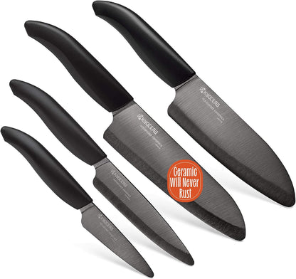 ’s Revolution 4-Piece Ceramic Knife Set: Chef Knife For Your Cooking Needs, Includes 6"Chef's Santoku, 5.5" Santoku, 4.5" Utility & 3" Paring Knives, Black