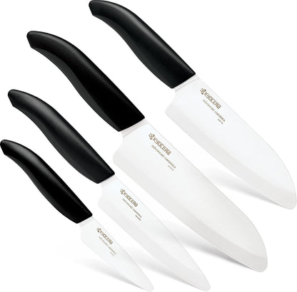 ’s Revolution 4-Piece Ceramic Knife Set: Chef Knife For Your Cooking Needs, Includes 6"Chef's Santoku, 5.5" Santoku, 4.5" Utility & 3" Paring Knives, Black