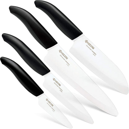 ’s Revolution 4-Piece Ceramic Knife Set: Chef Knife For Your Cooking Needs, Includes 6"Chef's Santoku, 5.5" Santoku, 4.5" Utility & 3" Paring Knives, Black