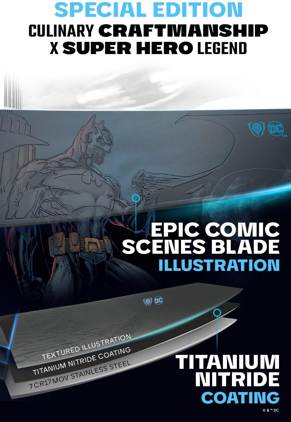 8" Chef Knife - Batman™ Official Shadow Black DC Edition