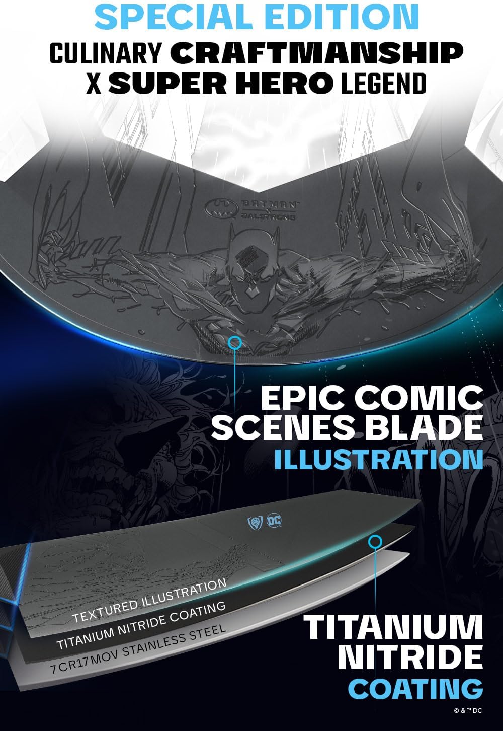 8" Chef Knife - Batman™ Official Shadow Black DC Edition