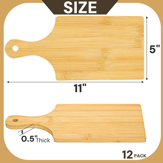 12 Pack Bamboo Cutting Board with Handle, 11" x 5" Individual Charcuterie Boards, Blank Laser Engraving Board, Bulk Food Platter, Mini Board for Kitchen, Home Decor, Housewarming Gift