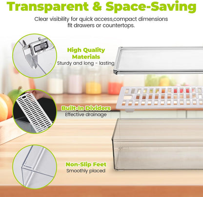 2 Pack Silverware Organizer with Lid and Drainer - Kitchen Drawer Organizer Cutlery Tray Flatware Storage Box, Clear Tableware Utensil Holder for Spoons Forks Knives