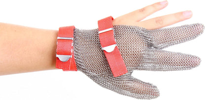3-Finger Chainmail Glove, Stainless Steel Metal Cut Resistant Glove with Strap (3-Finger, Large (Pack of 1))