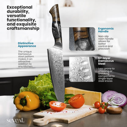 Damascus Kitchen Knife Set | 67-Layer Damascus Steel | Professional Japanese Chef Knife Set | Ergonomic Wood & Resin Handle | Gift Box Included (Black, 5-Piece Set)