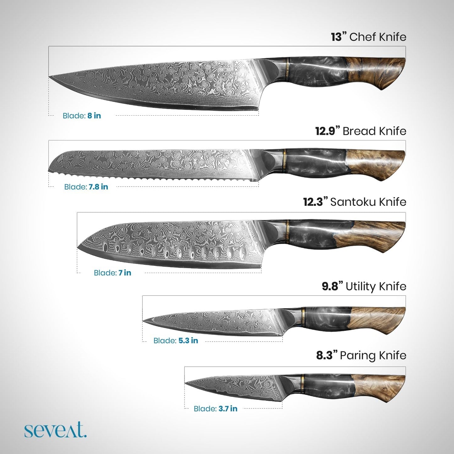 Damascus Kitchen Knife Set | 67-Layer Damascus Steel | Professional Japanese Chef Knife Set | Ergonomic Wood & Resin Handle | Gift Box Included (Black, 5-Piece Set)
