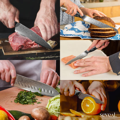 Damascus Kitchen Knife Set | 67-Layer Damascus Steel | Professional Japanese Chef Knife Set | Ergonomic Wood & Resin Handle | Gift Box Included (Black, 5-Piece Set)