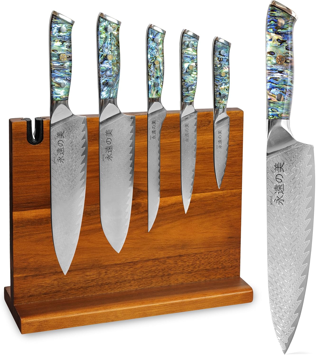 Damascus Kitchen Knife Set | 67-Layer Damascus Steel | Professional Japanese Chef Knife Set | Ergonomic Wood & Resin Handle | Gift Box Included (Black, 5-Piece Set)
