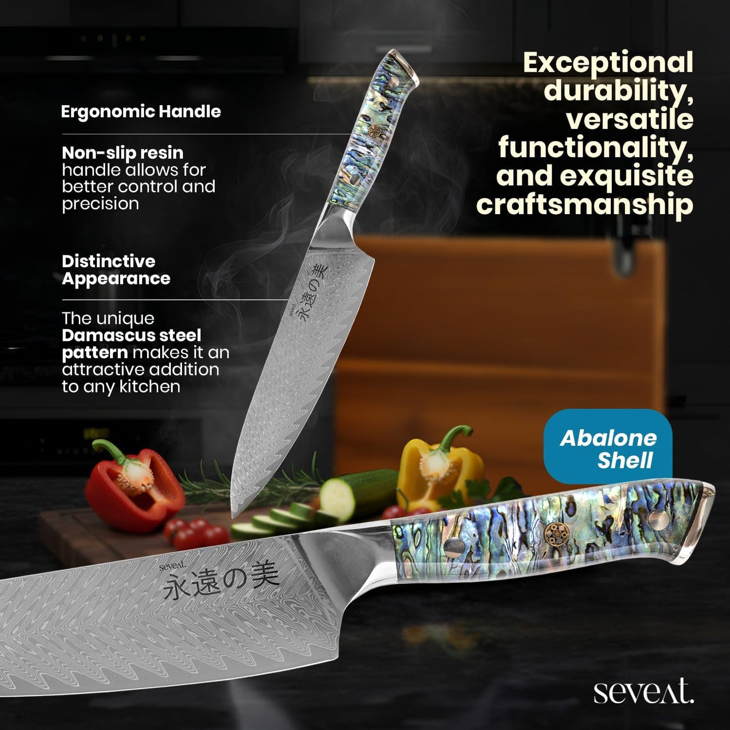Damascus Kitchen Knife Set | 67-Layer Damascus Steel | Professional Japanese Chef Knife Set | Ergonomic Wood & Resin Handle | Gift Box Included (Black, 5-Piece Set)