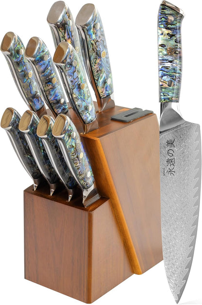 Damascus Kitchen Knife Set | 67-Layer Damascus Steel | Professional Japanese Chef Knife Set | Ergonomic Wood & Resin Handle | Gift Box Included (Black, 5-Piece Set)