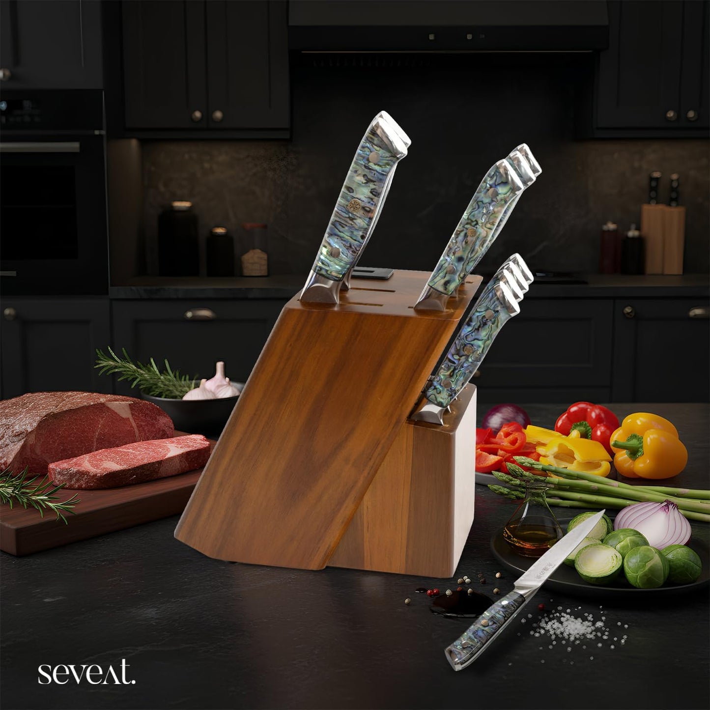 Damascus Kitchen Knife Set | 67-Layer Damascus Steel | Professional Japanese Chef Knife Set | Ergonomic Wood & Resin Handle | Gift Box Included (Black, 5-Piece Set)