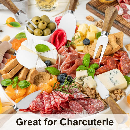 8 Pcs Cheese Knife Set, Cute Cheese Knives for Charcuterie Board, Stainless Steel Cheese Cutter with Wooden Handles, Dishwasher Safe, Hostess Gift Mother's Day, Weddings & Housewarming Parties