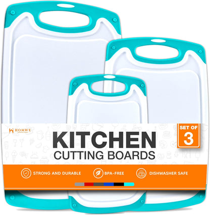 Cutting Boards for Kitchen - BPA-Free Chopping Board - Different Sizes & Non Slip Handles - Reversible, Large Cutting Board Set - Unique Gifts for Cooks Who Have Everything - 3-Pack Gray