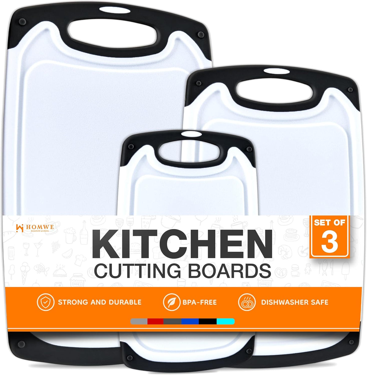 Cutting Boards for Kitchen - BPA-Free Chopping Board - Different Sizes & Non Slip Handles - Reversible, Large Cutting Board Set - Unique Gifts for Cooks Who Have Everything - 3-Pack Gray